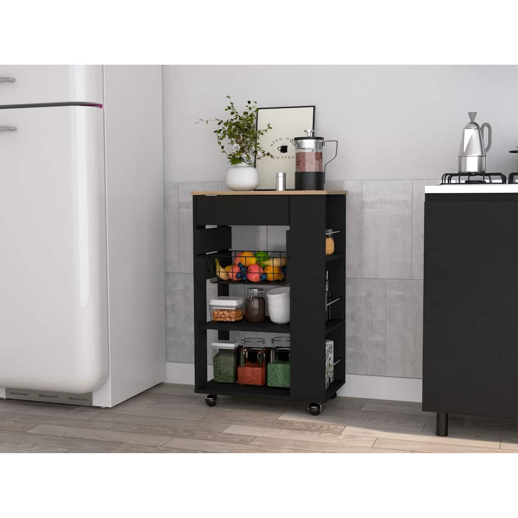 Black Wengue and Light Oak 5-Shelf 1-Drawer Kitchen Cart