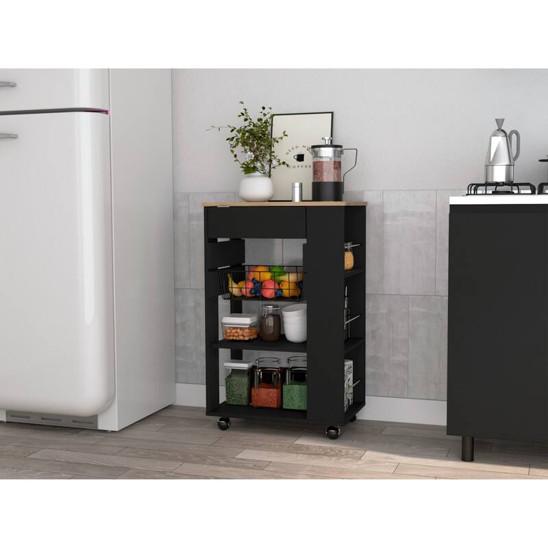Prospect 5-Shelf 1-Drawer Kitchen Cart White and Light Oak - Black