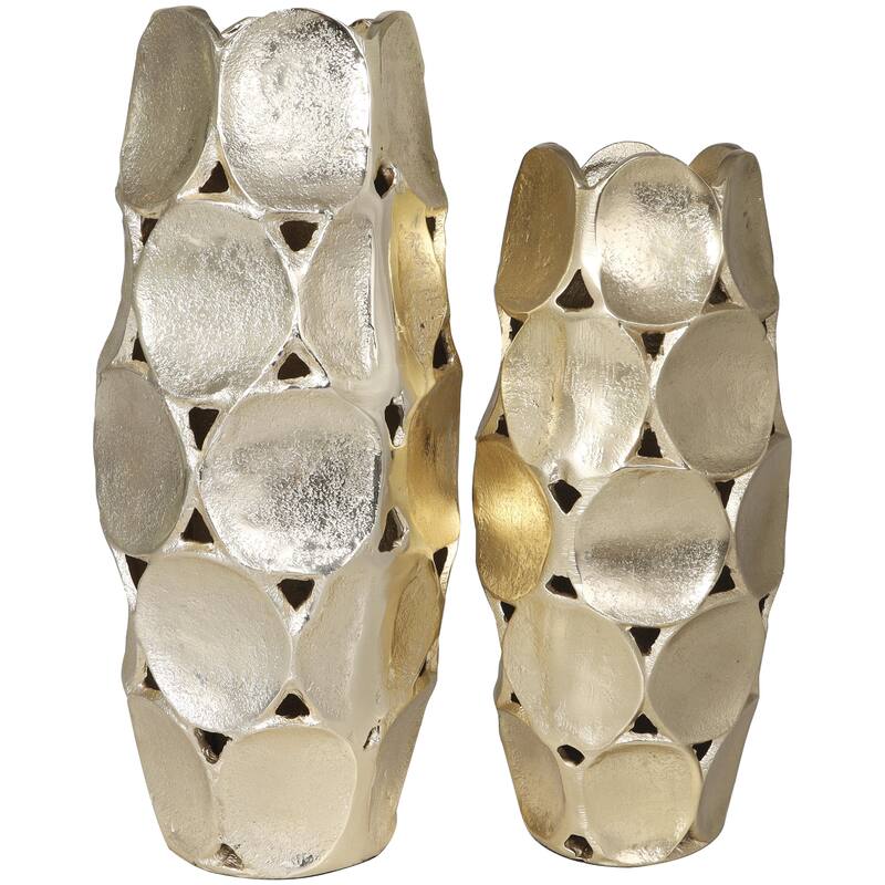 Aluminum Metal Geometric Open Framed Decorative Vase with Circular Plates - Set of 2 Gold or Silver - Roche River Decor