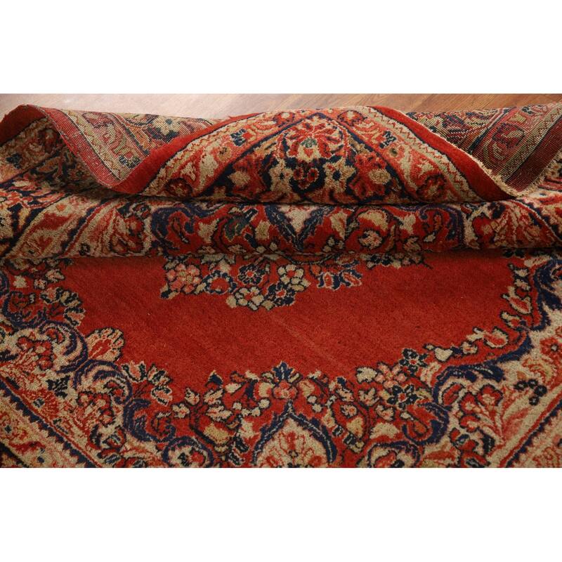 Orange Medallion Sarouk Persian Square Rug Handmade Wool Carpet - 5'1"x 5'2"