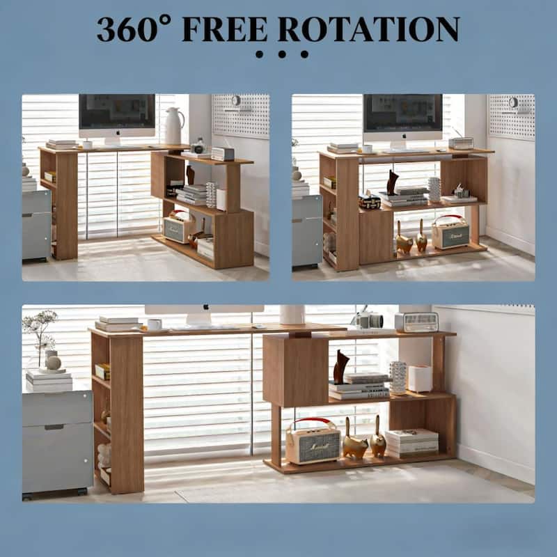 L-Shaped Corner Computer Desk with 360 Degree Rotating Top for Home Office