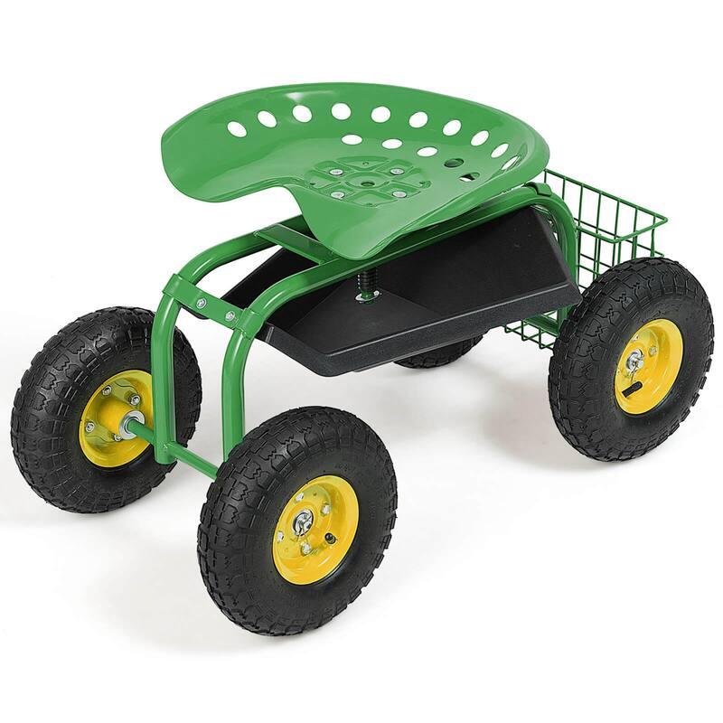 Costway Rolling Tray Gardening Planting with Work Seat Garden Cart - See Details - Green