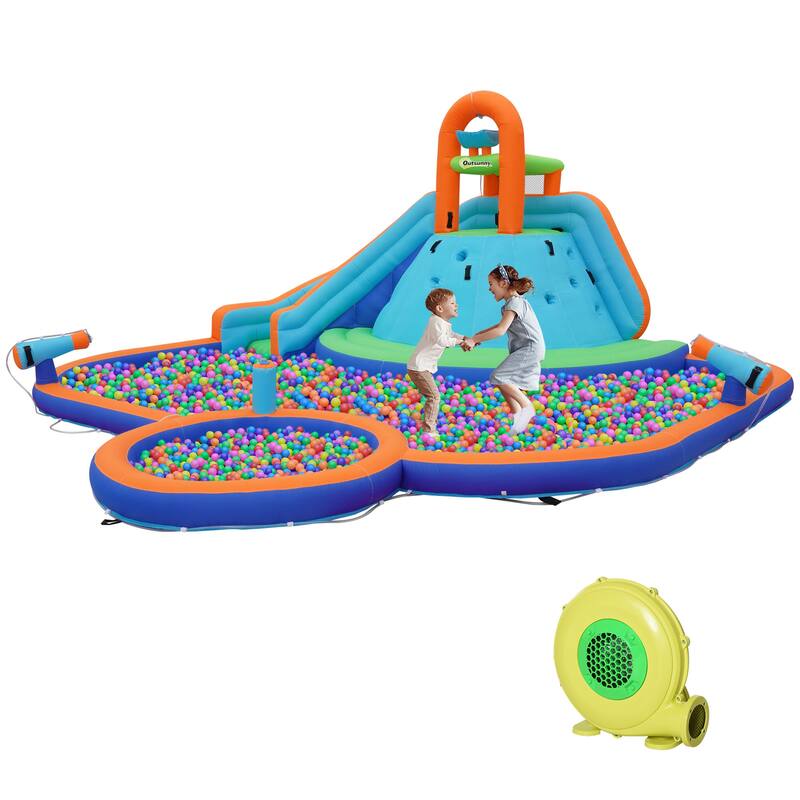 Outsunny Kids Inflatable Water Slide 4-in-1 Bounce House Water Park Jumping Castle with Water Pool, Slide, Climbing Walls