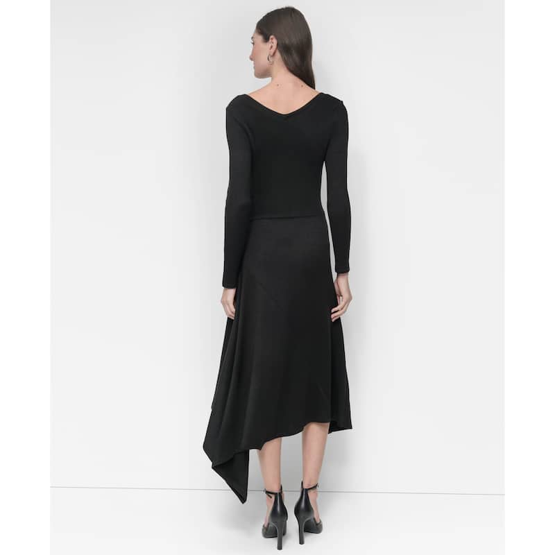 DKNY Asymmetrical Rib Knit Midi Dress
