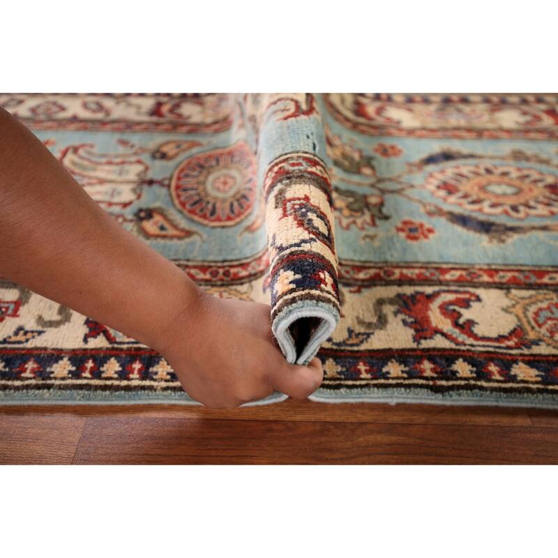 Light Blue Floral Kazak Oriental Runner Rug Hand-Knotted Wool Carpet - 2'1" x 5'11"