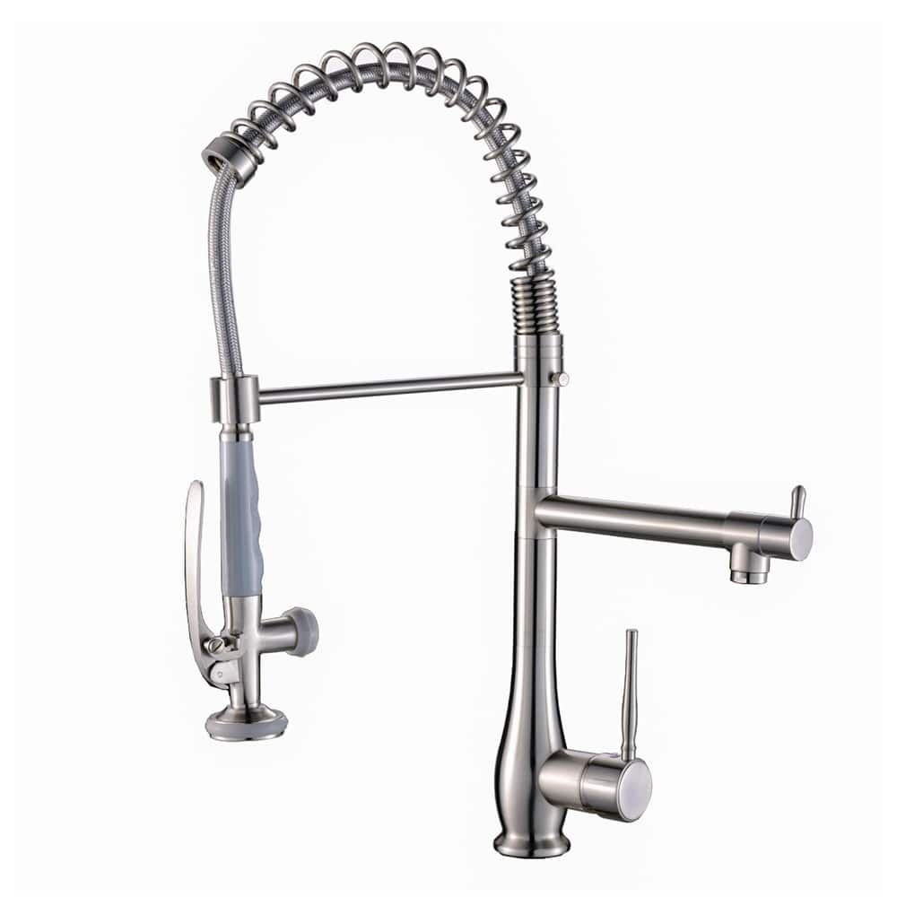2 Spout Single Handle Kitchen Faucet with Pull Down Sprayer