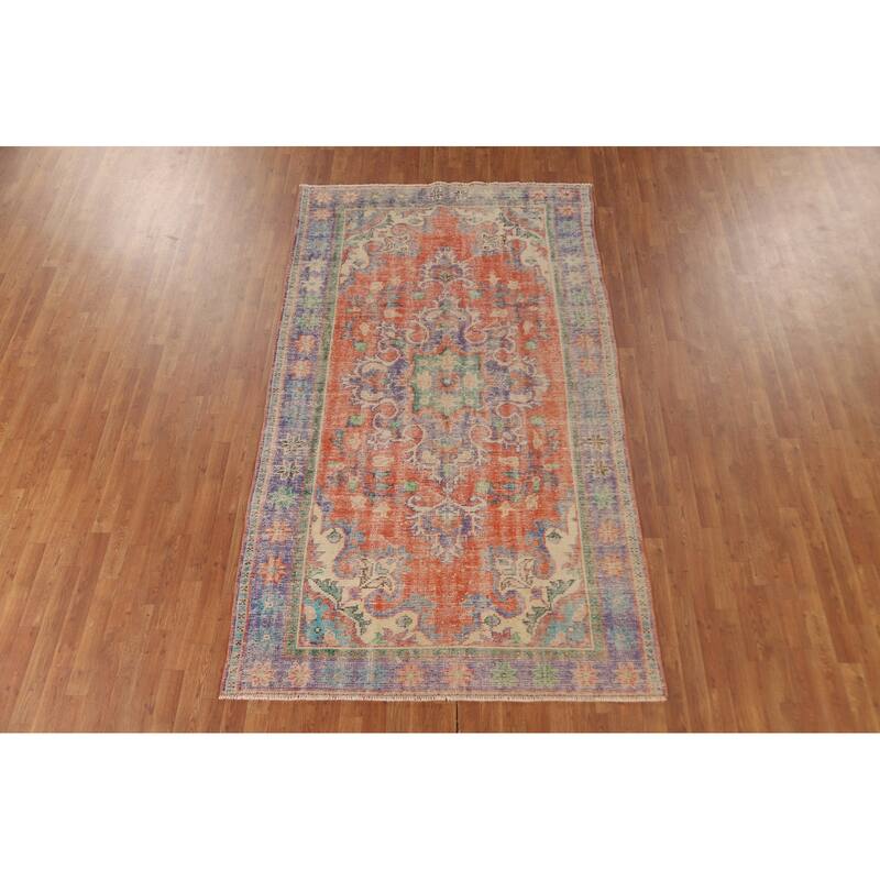 Distressed Orange Sparta Turkish Vintage Area Rug Handmade Wool Carpet - 5'4" x 9'3"