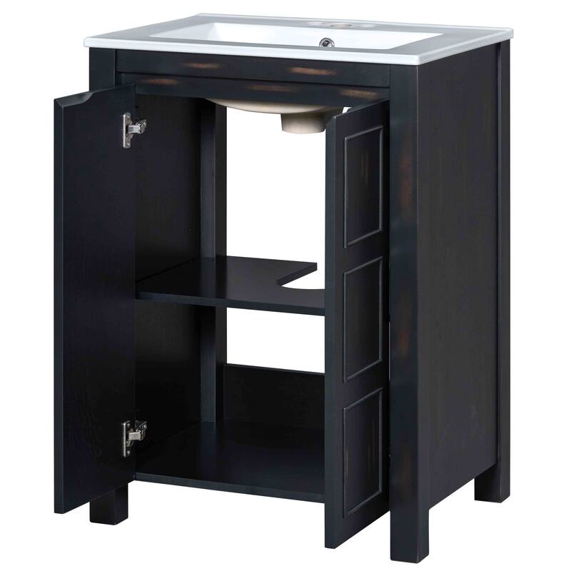 Bathroom Vanity Set with Double Ceramic Sinks,Storage Shelf and Doors
