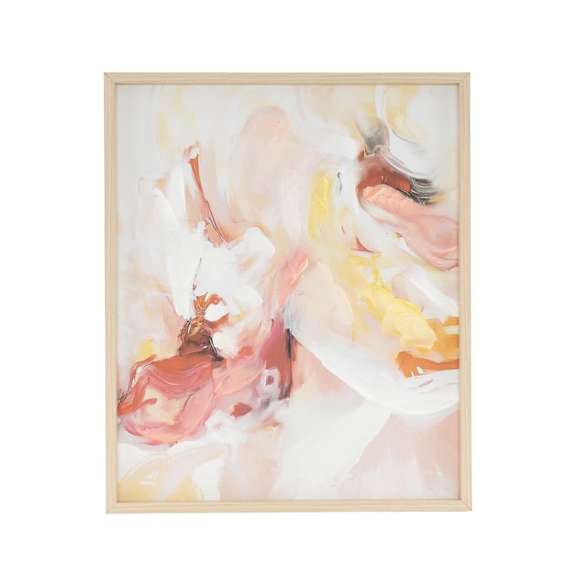 Canvas Abstract Framed Wall Art with Light Brown Frame - Pink - Roche River Decor - 24"W, 20"H - Brown