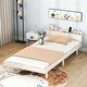 preview thumbnail 1 of 30, Twin Size Bed Frame with Storage Headboard and USB Ports, Kids Twin Bed with Support Slat, Wooden Twin Platform Bed for Bedroom White Washed - Twin