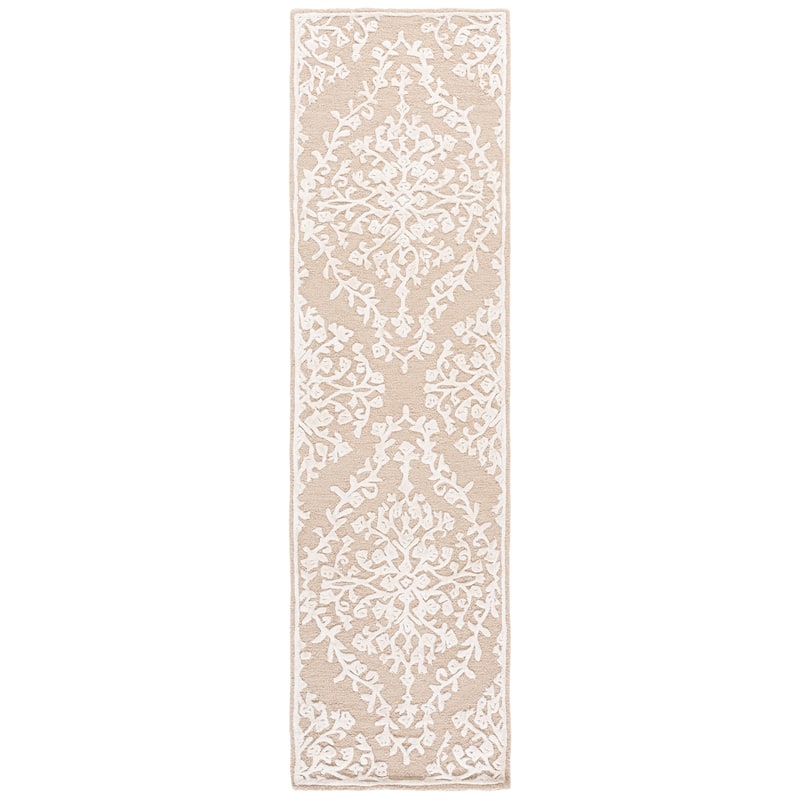 SAFAVIEH Handmade Glamour Gudbjorg Floral Viscose Rug - 2'3" x 8' Runner - Beige/Ivory