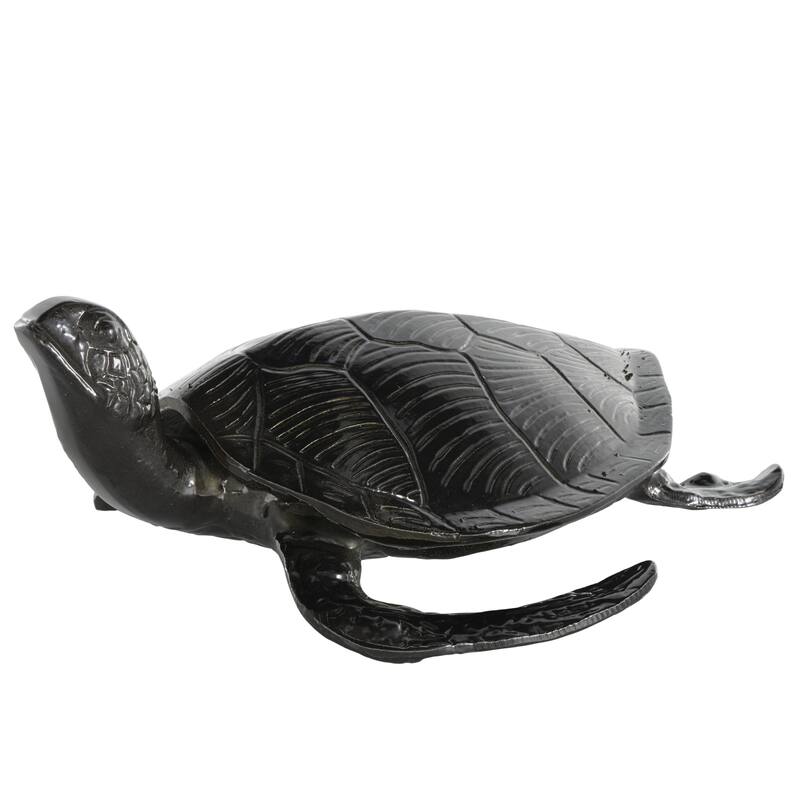 Black Aluminum Metal Carved Sea Turtle Decorative Sculpture - Black