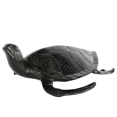 Black Aluminum Metal Carved Sea Turtle Decorative Sculpture