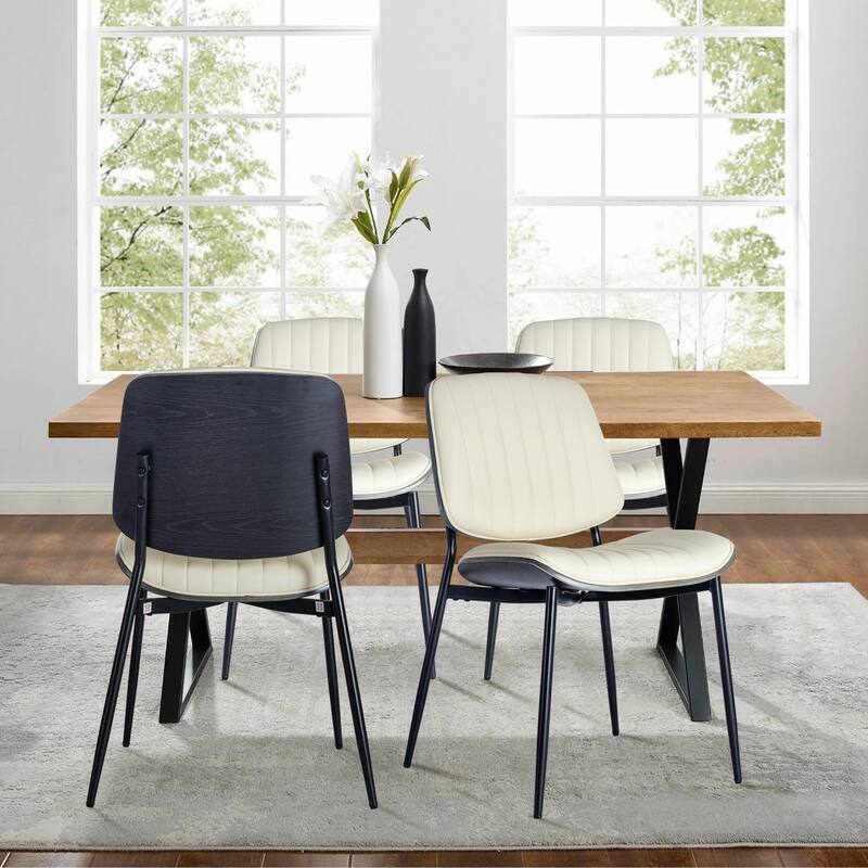 Mid Century Modern Retro Leather Dining Chair with Bentwood (Set of 4)