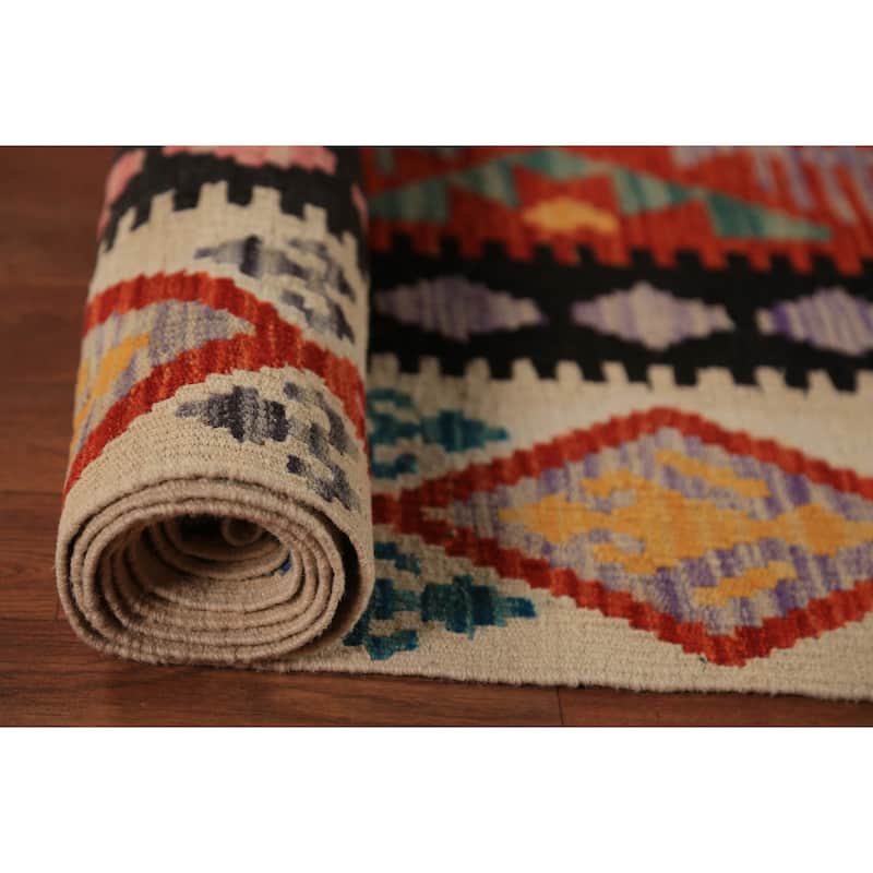 Kilim Oriental Area Rug Reversible Orange Flatweave Wool Carpet - 8'2"x 11'5"