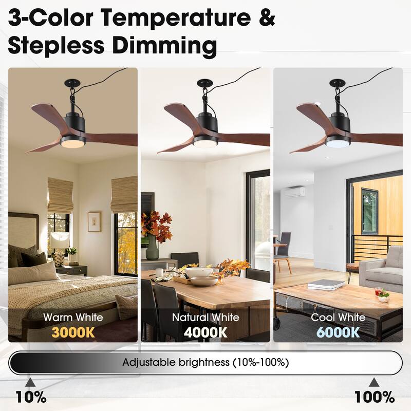 Vaczon 42" Classic Walnut Waterproof Wet Outdoor Smart Ceiling Fan with Light and Remote, App Control