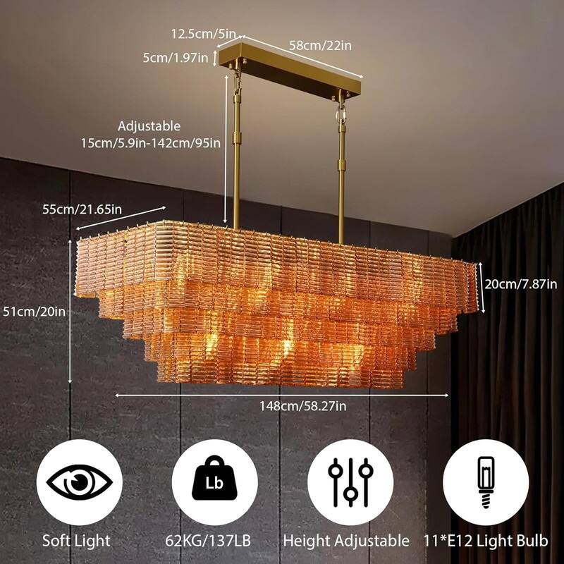 Modern Chandelier, 41 in. 9-Light Black & 59 in. 11-Light Gold Options for Dining Room, Living Room, Foyer, Bedroom