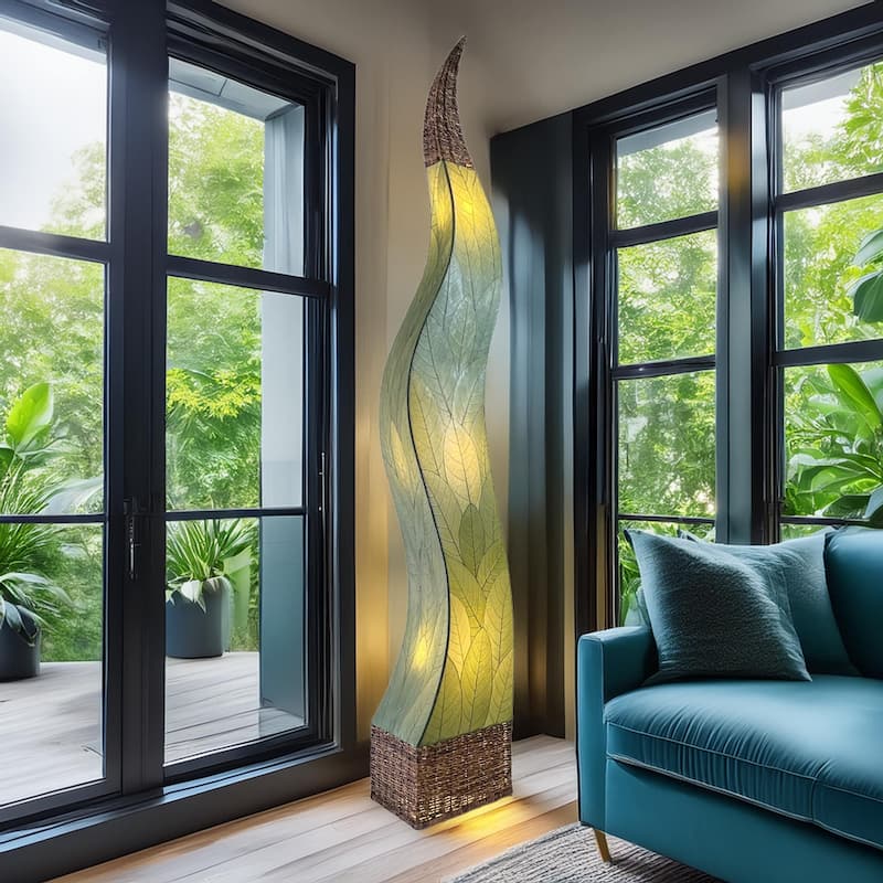 Eangee Handmade Flame Giant Lamp, Cocoa Leaves Shade, 13 x 13 x 72 in. - 13 x 13 x 72
