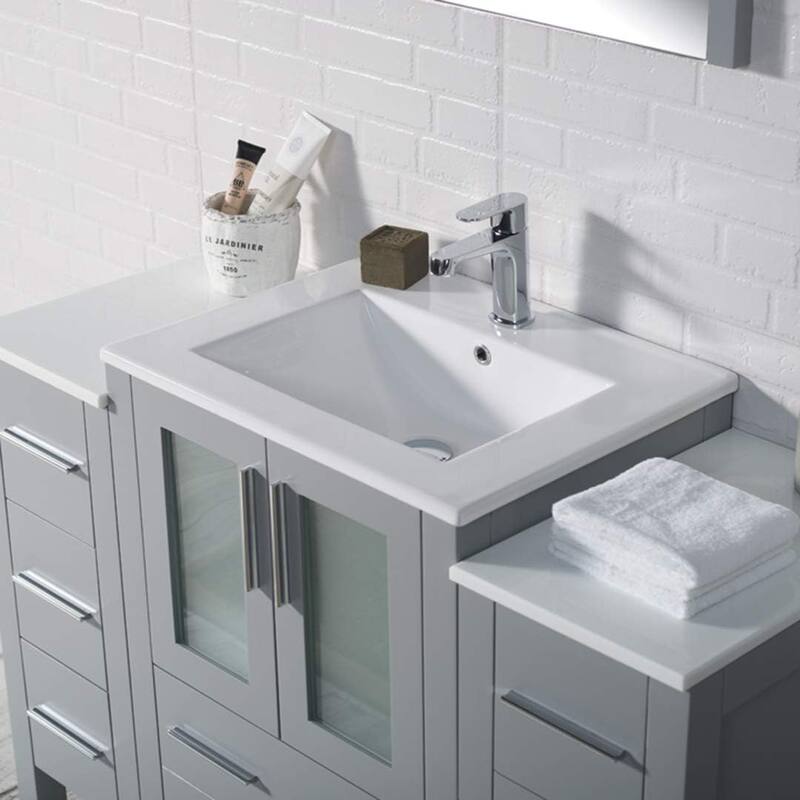 Blossom 48" Solid Wood Bathroom Vanity w/ Ceramic Sink & Side Cabinet