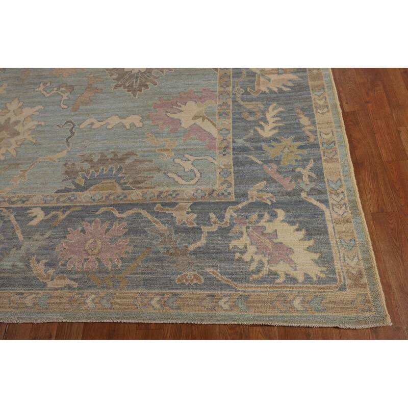 Turkish Oushak Vegetable Dye Area Rug Handmade Light Blue Wool Carpet - 9'2"x 11'11"