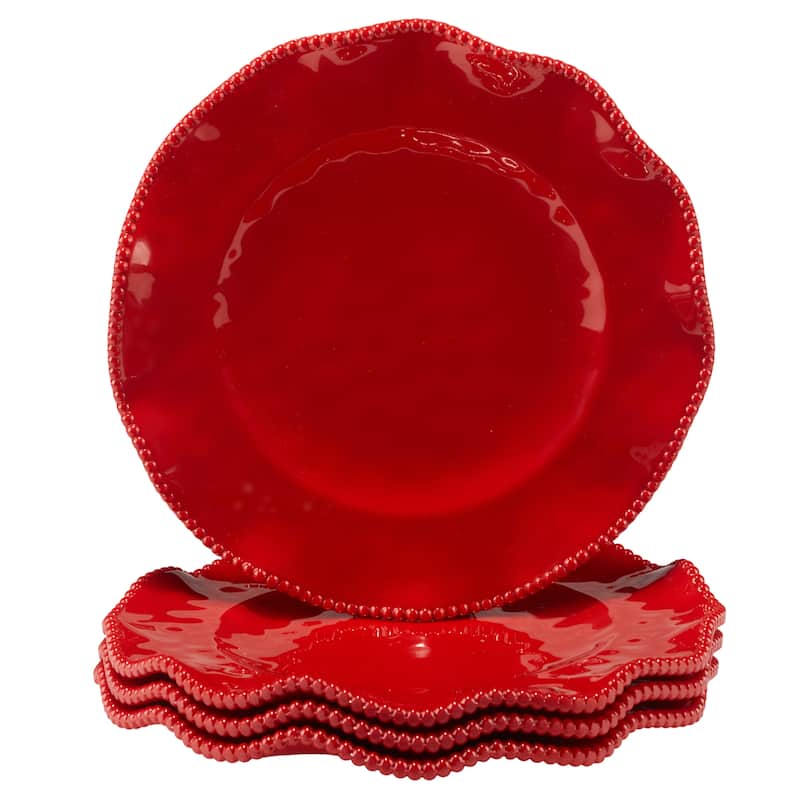 Certified International Perlette Red 11" Melamine Dinner Plates, Set of 4 - 11" Diameter x 1.25"