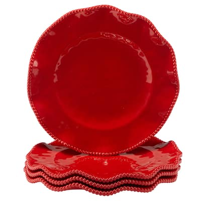 Certified International Perlette Red 11" Melamine Dinner Plates, Set of 4 - 11" Diameter x 1.25"