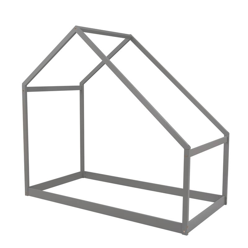 Twin Size Gray Wooden House Bed for Kids