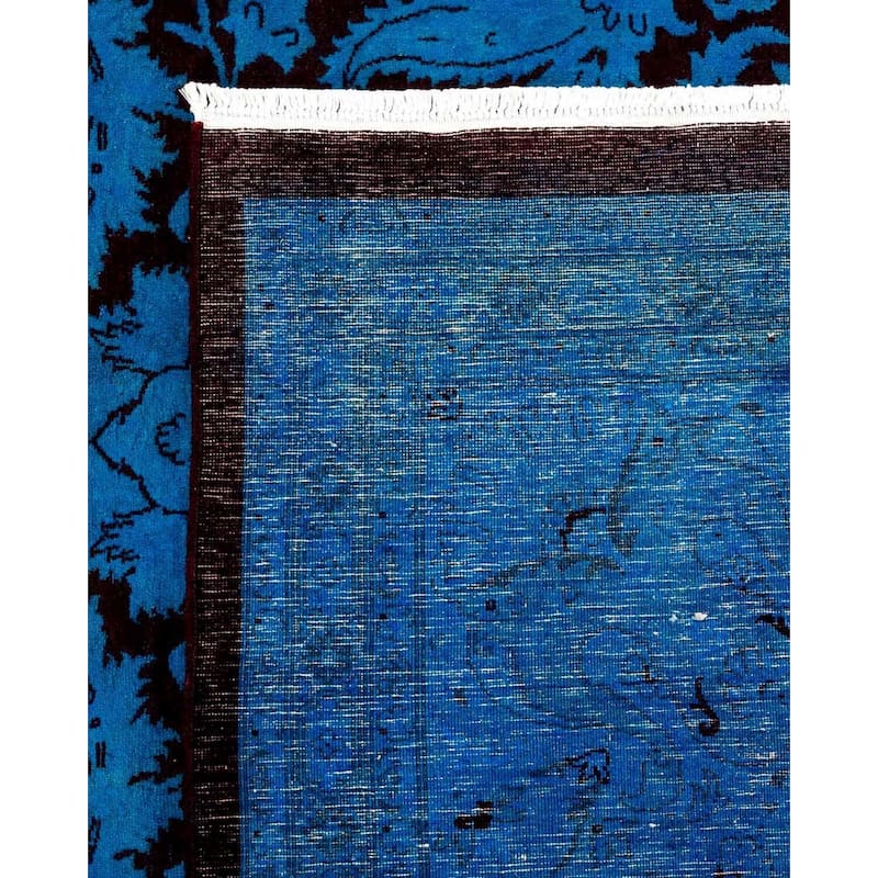 Overton Hand Knotted Wool Vintage Inspired Modern Contemporary Overdyed Blue Area Rug - 9' 1" x 12' 2"