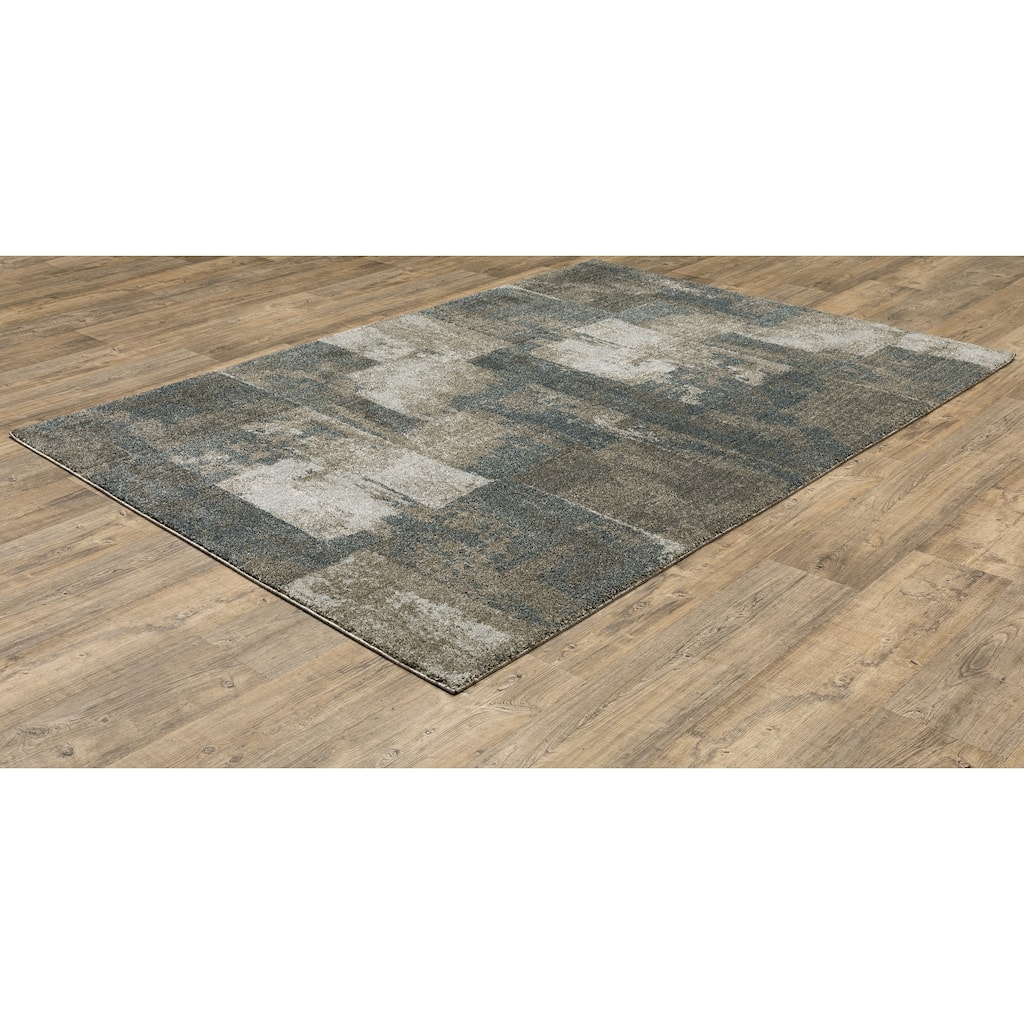 Anchorage Blue Brown Geometric Distressed Contemporary Casual Area Rug