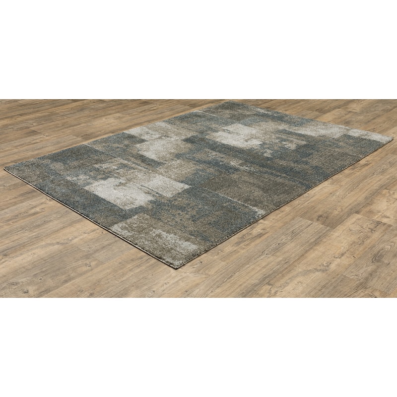 Anchorage Blue Brown Geometric Distressed Contemporary Casual Area Rug