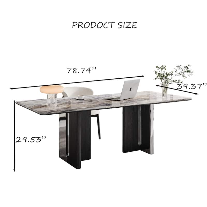 79” Modern Desk – Faux Marble Top & Solid Wood Legs For Office/study