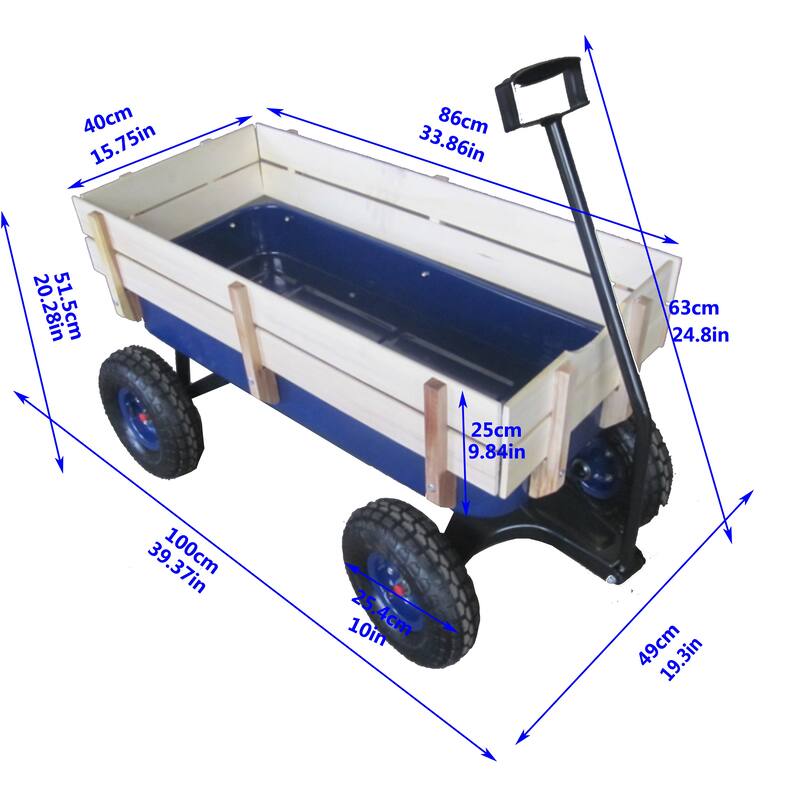 Outdoor Wagon All Terrain Pulling with Wood Railing Air Tires Children Kid Garden