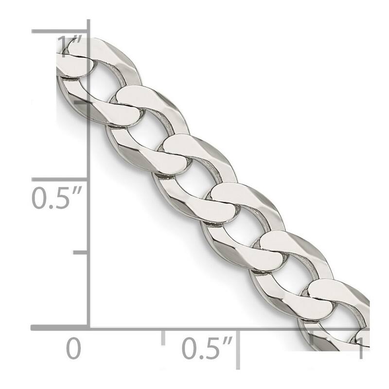 Curata 925 Sterling Silver 6.8mm Closed Link Flat Curb Chain Necklace (Lobster)
