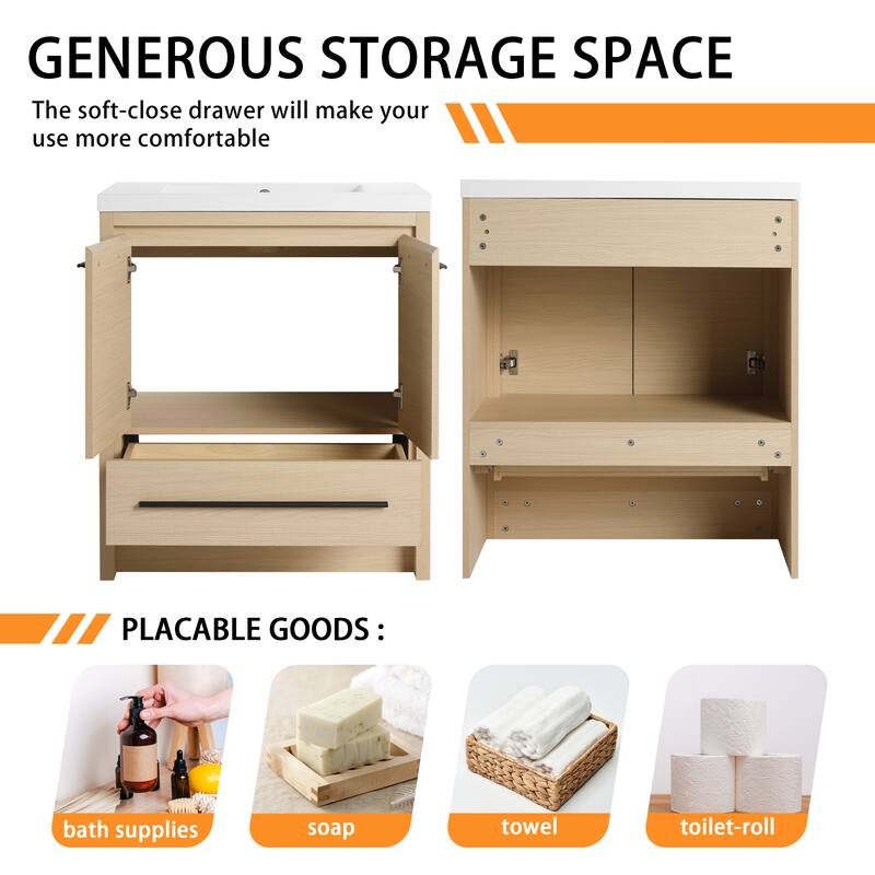 Bathroom Vanity With Sink In 24/30/36/48 Inch, Freestanding Bathroom Vanity With Soft Close Door and Drawer