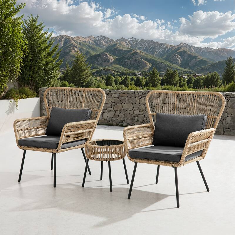Corvus Havre 3-Piece Outdoor Wicker Bistro Set with Cushions
