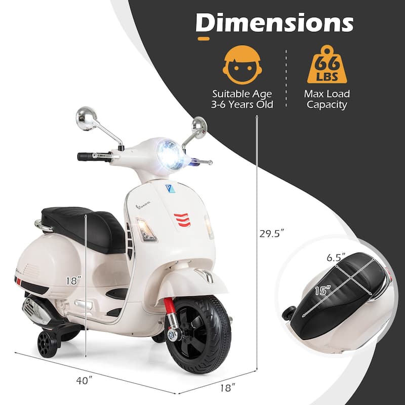Costway Licensed VESPA 12V Kids Electric Motorcycle with Music Horn - See Details