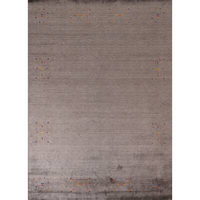 Brown Gabbeh Indian Area Rug Hand-Knotted Wool Carpet - 7'9"x 9'8"