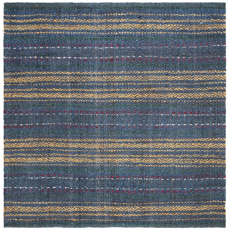 SAFAVIEH Handmade Natural Fiber Alyvia Stripe Jute Rug - 6' Square - Blue/Gold