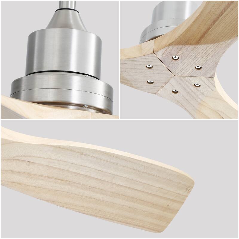 52''/60" Large Ceiling Fan without Lights, Remote Control and Reversible Motor Included, 3 Wood Blades