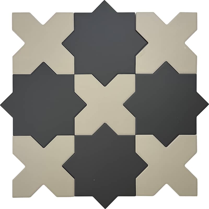 Seville 7" Star with 5" Cross Matte Porcelain Wall and Floor Tile (10.62 sq ft/case) - 68 Pack - Taupe/Black