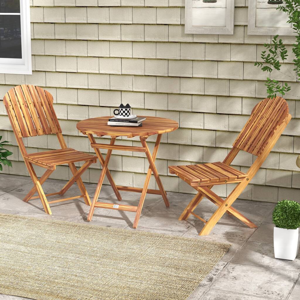 3-Piece Acacia Wood Bistro Set, Foldable Bistro Table and Chairs