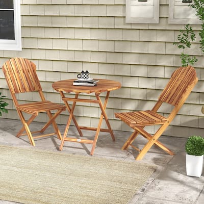 Outsunny 3-Piece Acacia Wood Bistro Set, Foldable Bistro Table and Chairs, Outdoor Bistro Set for Garden, Backyard, Balcony