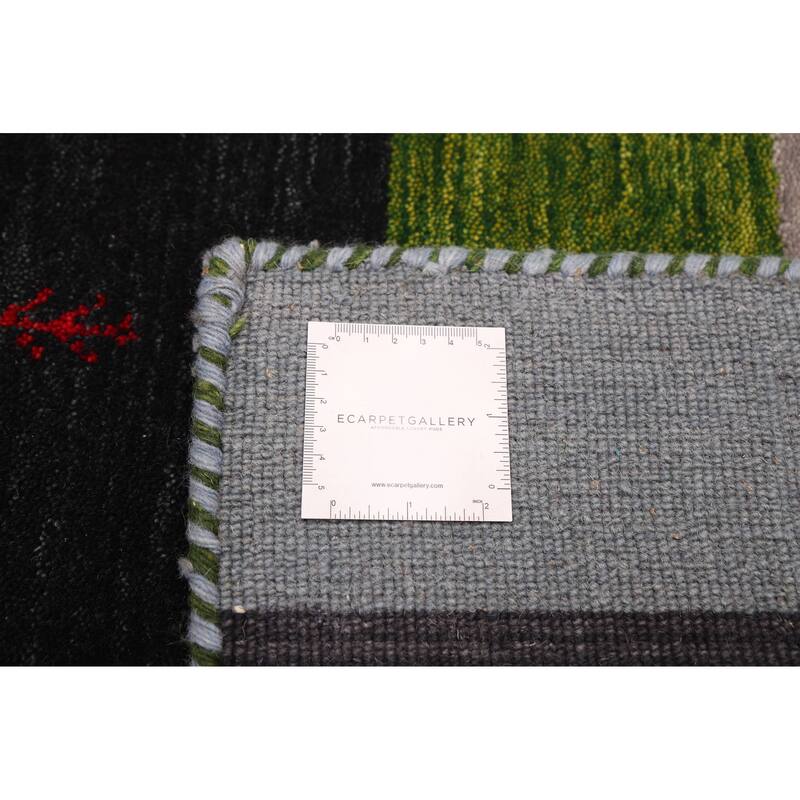 ECARPETGALLERY Hand Loomed Kashkuli Gabbeh Dark Navy, Green Wool Rug - 6'9 x 9'8