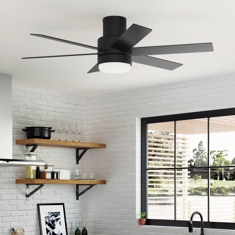 Hunter Mathers Low Profile Ceiling Fan with LED Light, Handheld Remote Modern Contemporary, Transitional