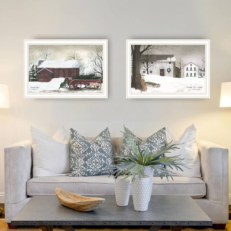 2-Piece Framed Wall Art Set - Christmas Time with Family, White Frame