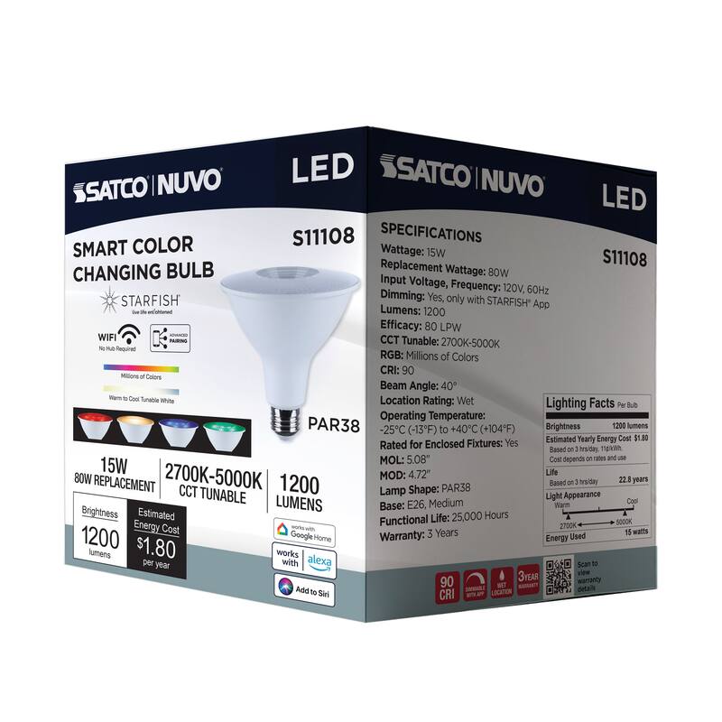 Starfish 15 Watt LED PAR38 2700K-5000K RGBTW Medium Base 120 Volt - White
