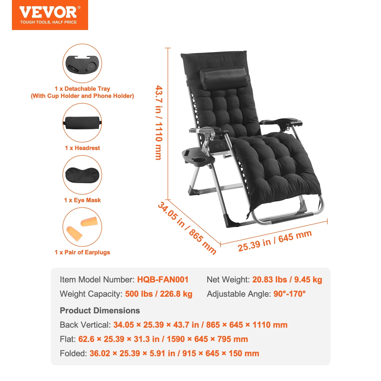 VEVOR Zero Gravity Chair 33 Zero Gravity Recliner Lounge Chair Indoor Outdoor