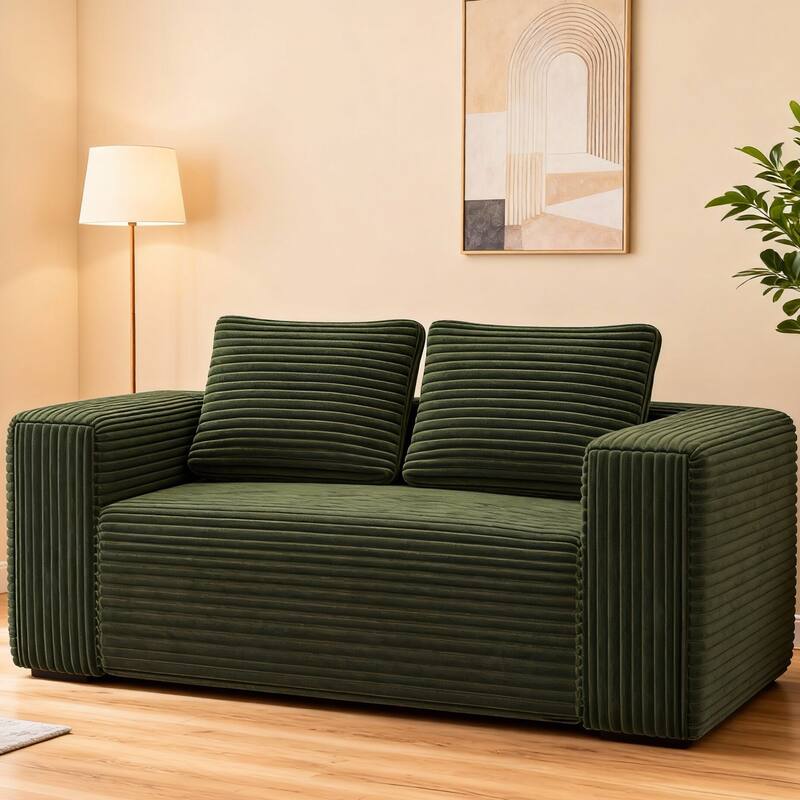 Anmytek Green Corduroy 2-Seater Memory Foam Sofa in a Box Easy Transport No Assembly