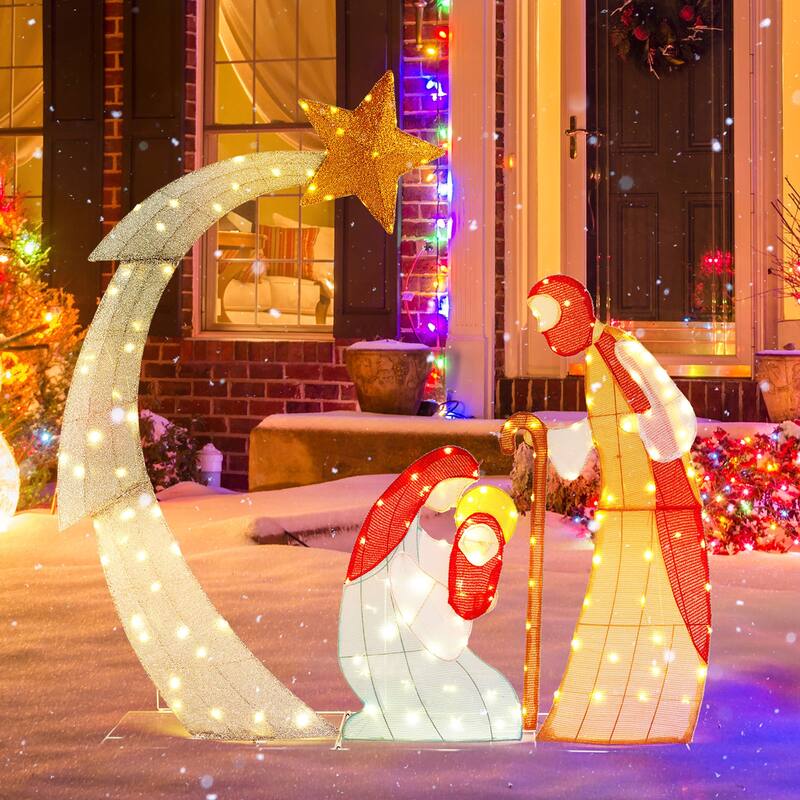 Gymax 5FT Lighted Christmas Nativity Scene Outdoor Christmas Holy - Multi - See Details