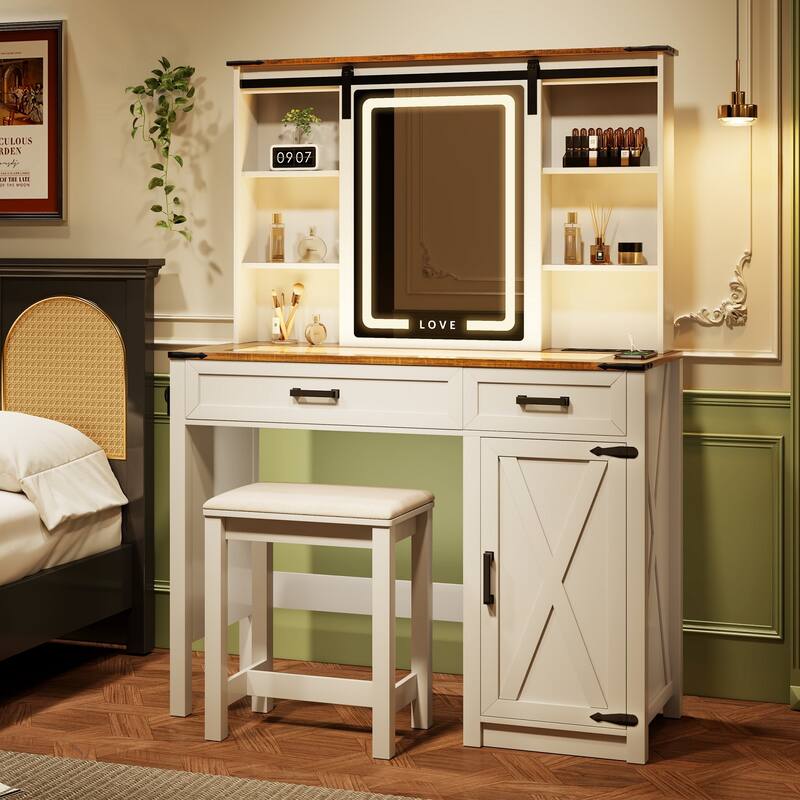 Makeup Vanity With Led Light and Outlets